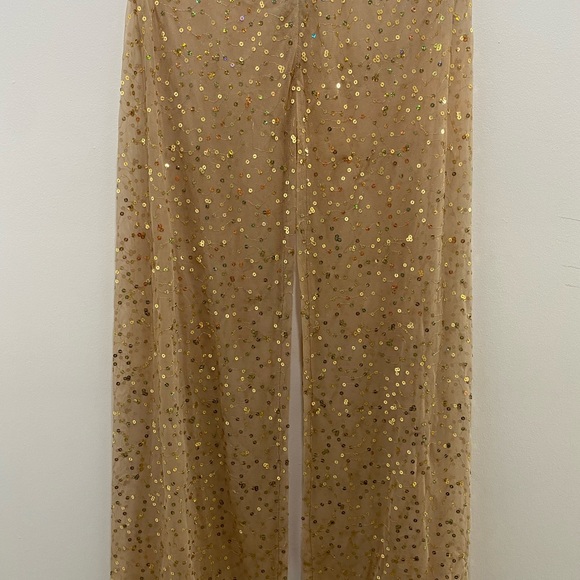 y2k vintage confetti seashell mesh sequins Sheer festival flare pants. - Picture 3 of 8